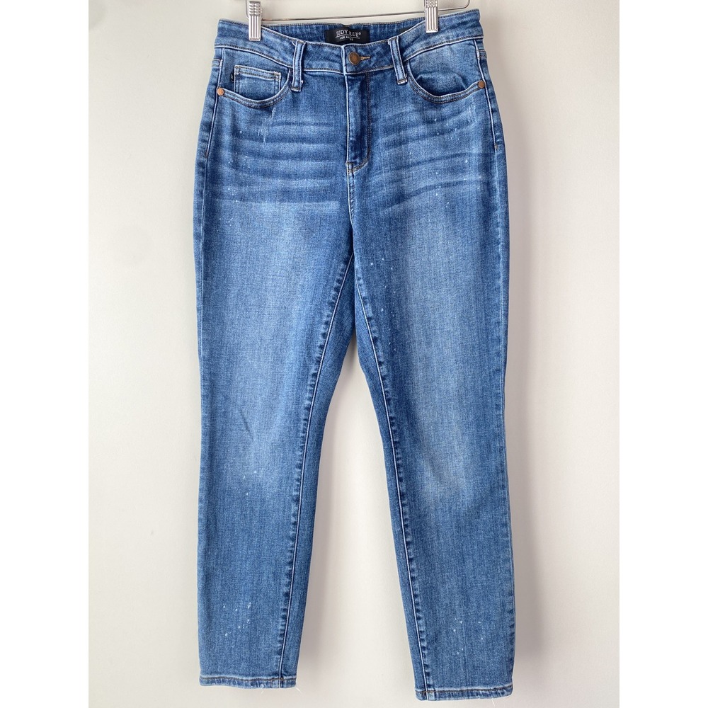 Judy Blue Boyfriend Fit Jeans 29 Blue Medium Wash Splatter High Rise JB82346 - Picture 4 of 12